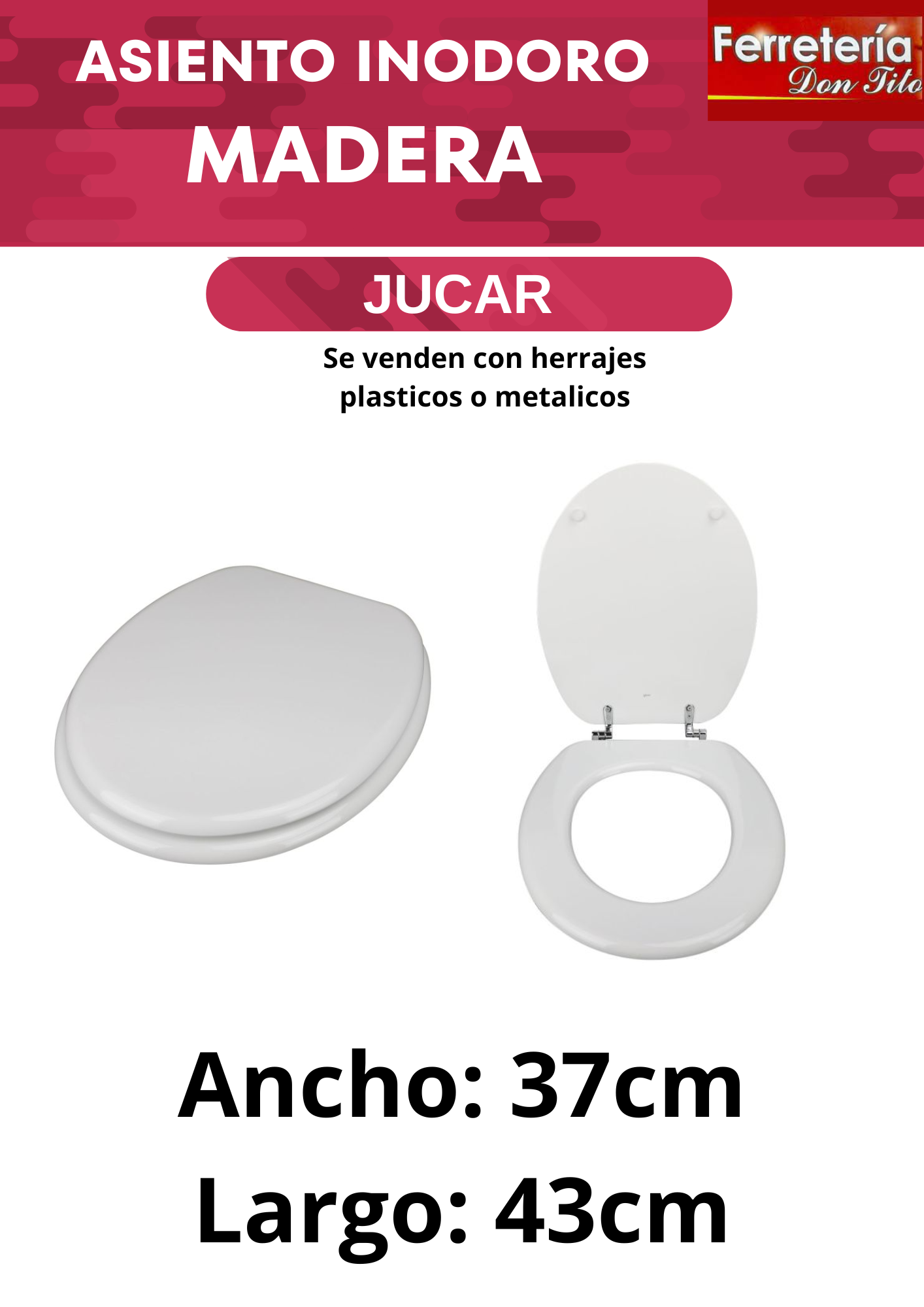 ASIENTO DE INODORO GLOA HDF LINEA JUCAR HERRAJES PLÁSTICOS