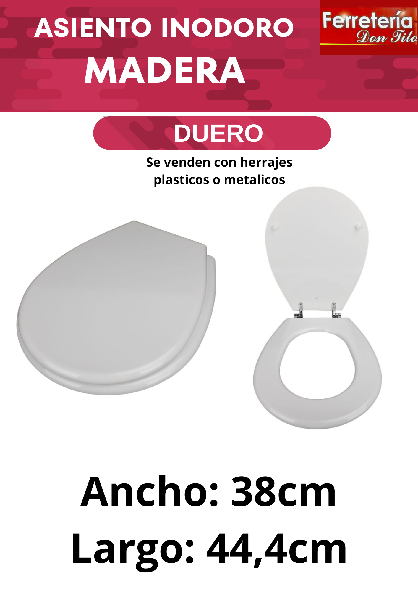 ASIENTO DE INODORO GLOA HDF LINEA DUERO HERRAJES PLÁSTICOS