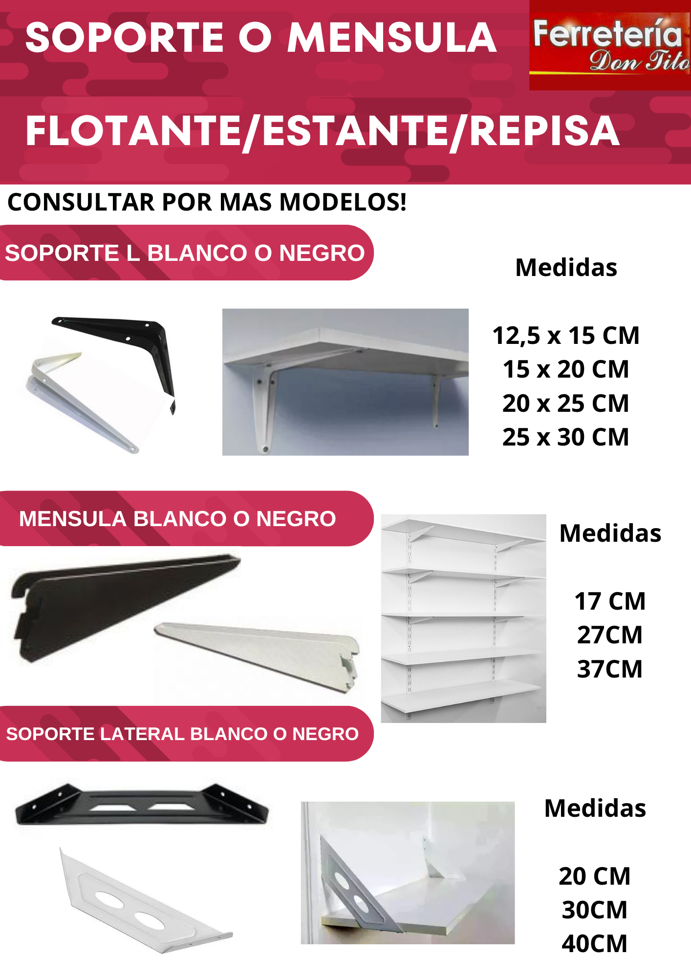 SOPORTE P/ESTANTE LATERAL 400MM BCO.