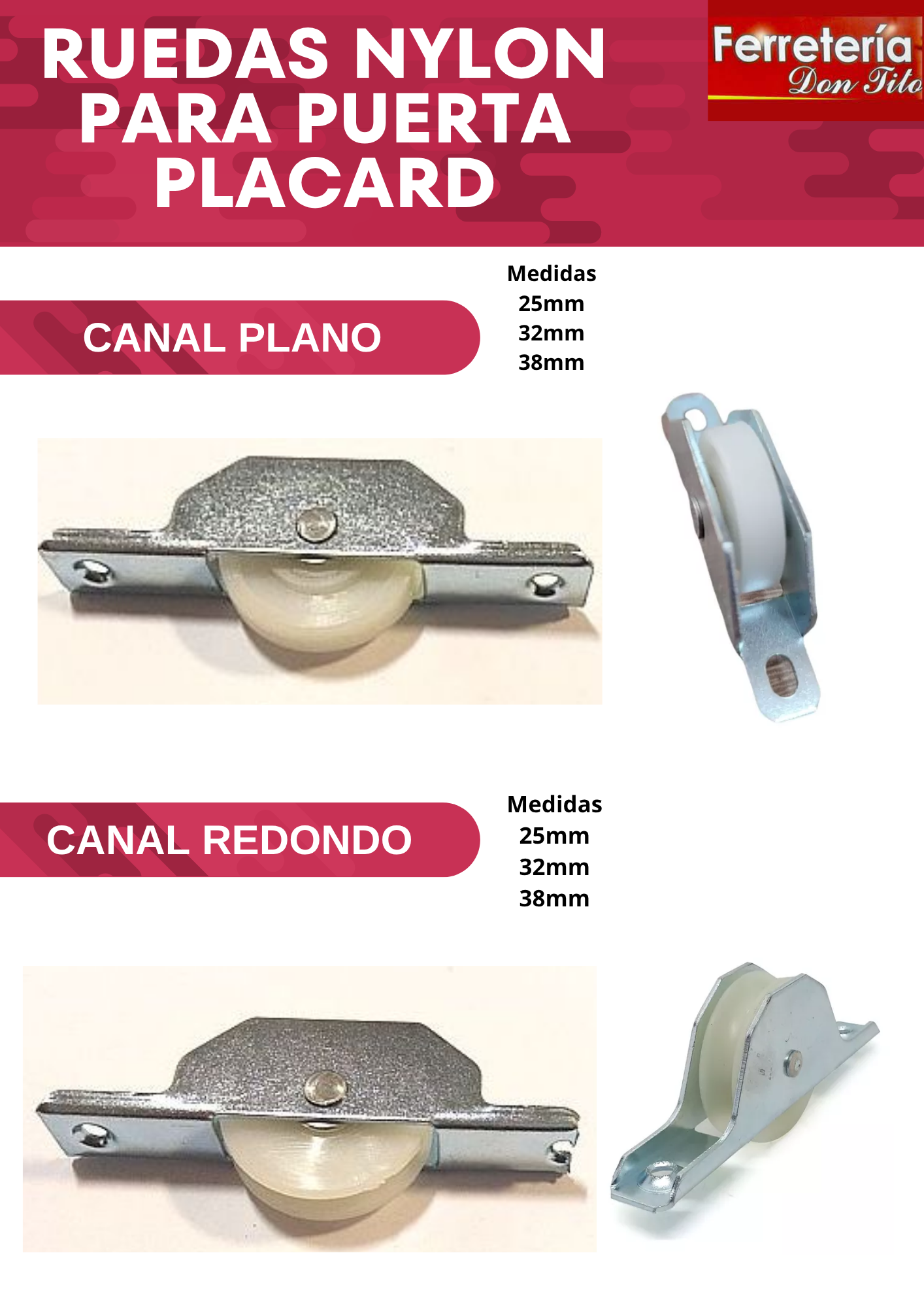 RUEDA NYLON C/RUL.PLANA   38 MM. B10
