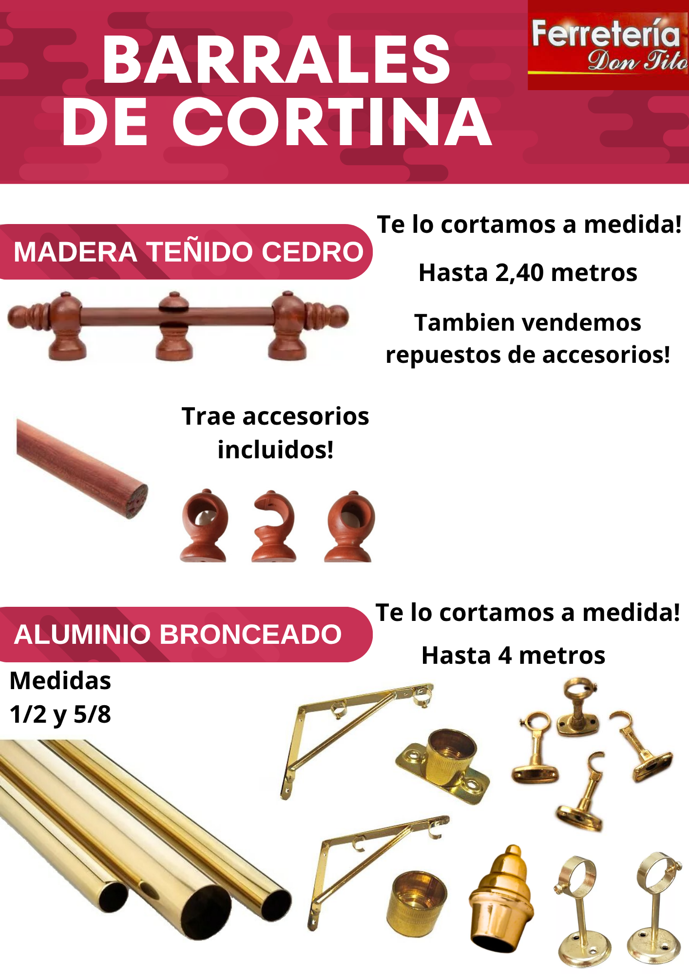 CAÑO PARA CORTINA BRONCEADO DE 1/2 X METRO