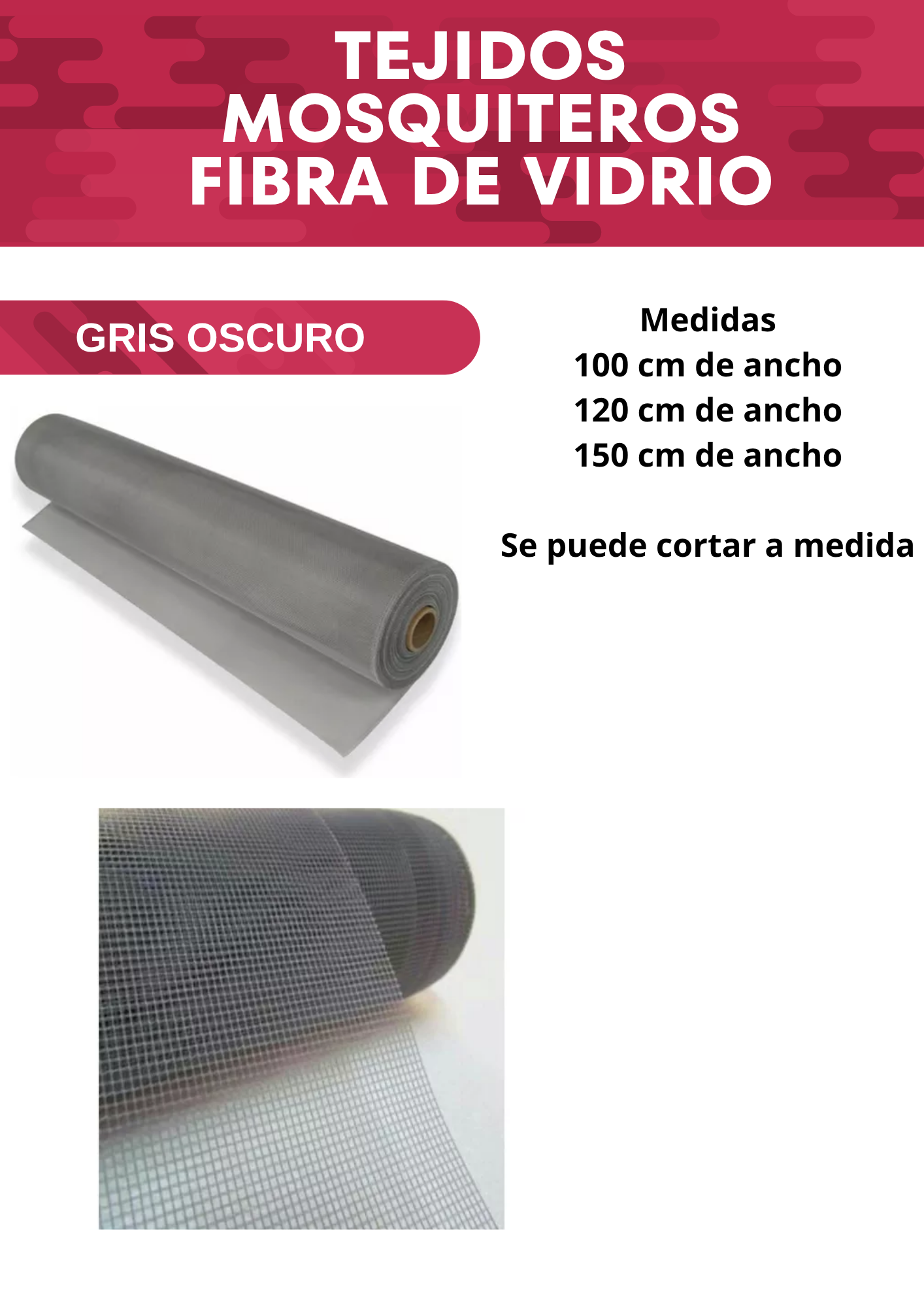 TEJIDO MOSQUITERO FIBERGLASS GRIS 122CM.MT
