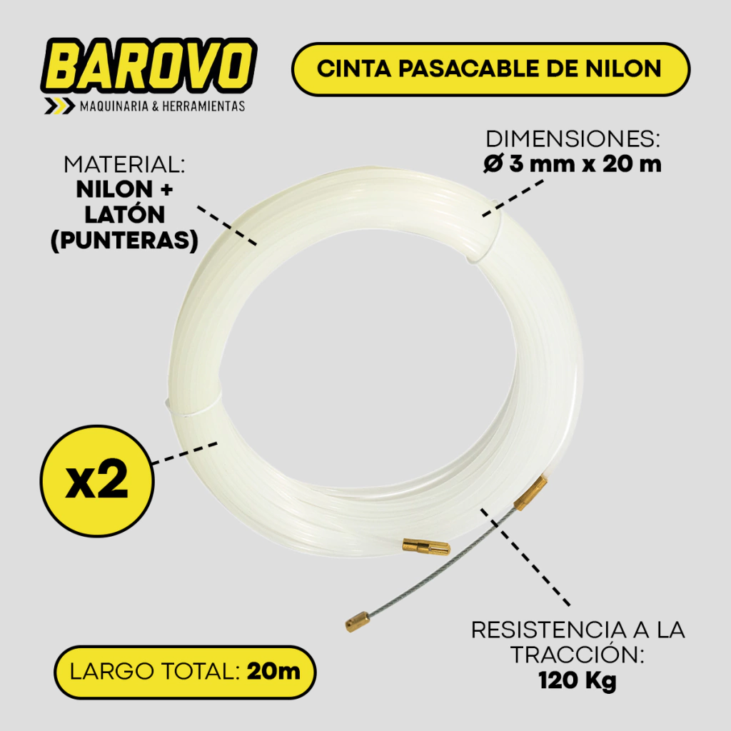 CINTA PASACABLE DE NYLON BAROVO 20 MTS