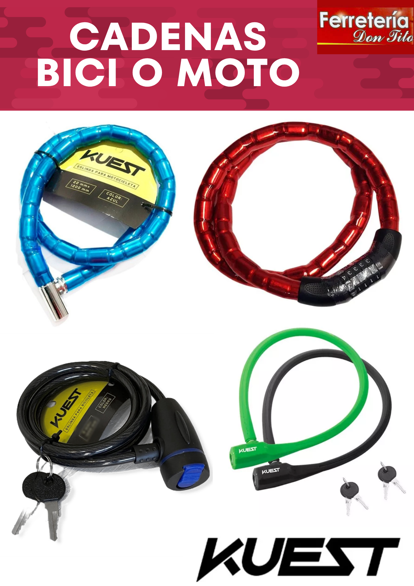ESLINGA PARA BICICLETA CON LLAVE COLORES SURTIDOS