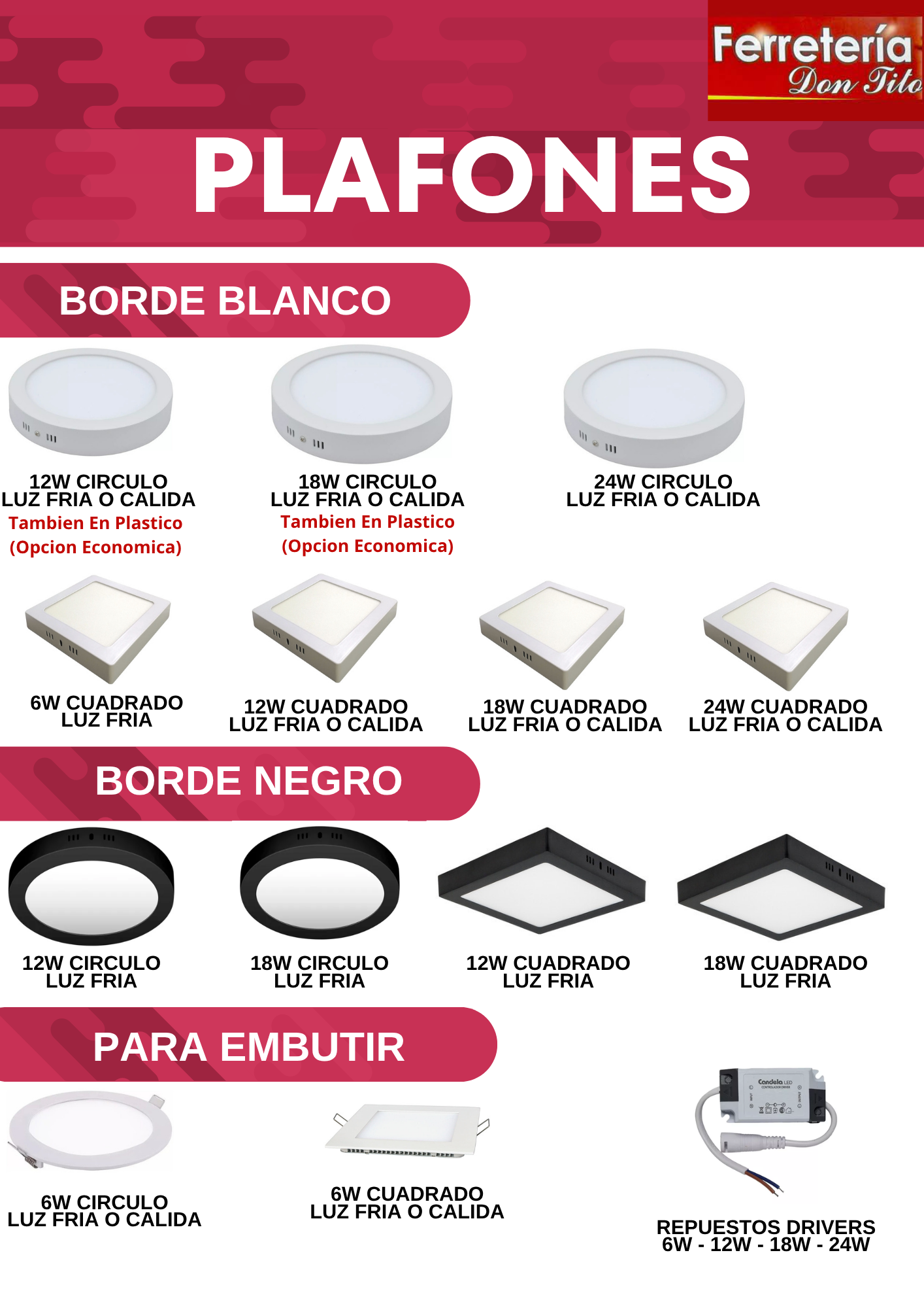 PLAFON DE LED PLASTICO REDONDO ETHEOS PLASTCO 12W FRIO