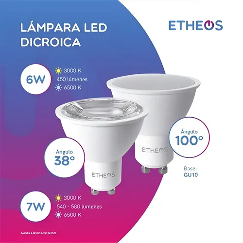 LÁMPARA LED DICROICA  ETHEOS 7W FRIA - ANGULO 100° NO DIMERIZABLE