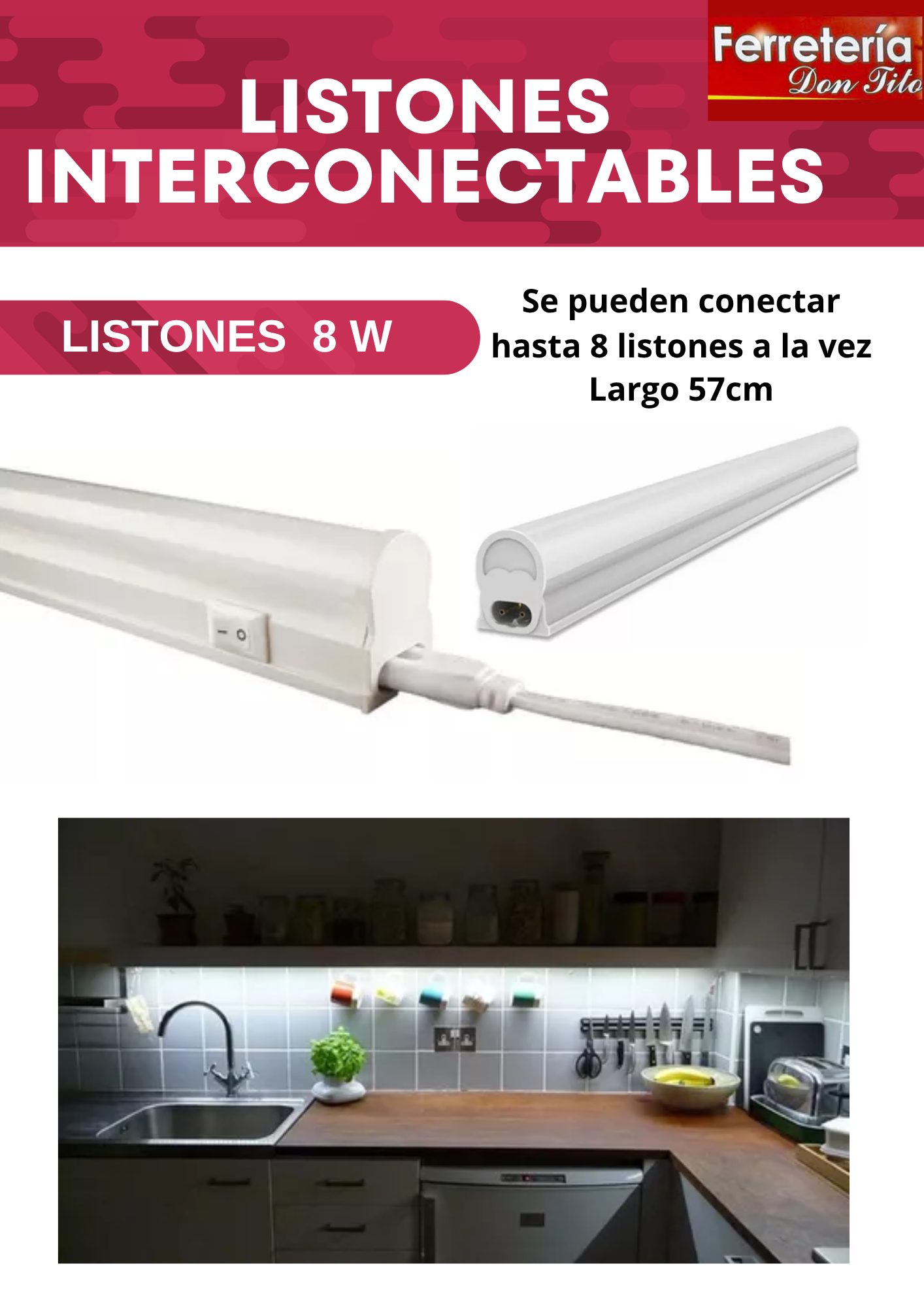 LISTÓN TUBO LED BAJO ALACENA 8W FRIO