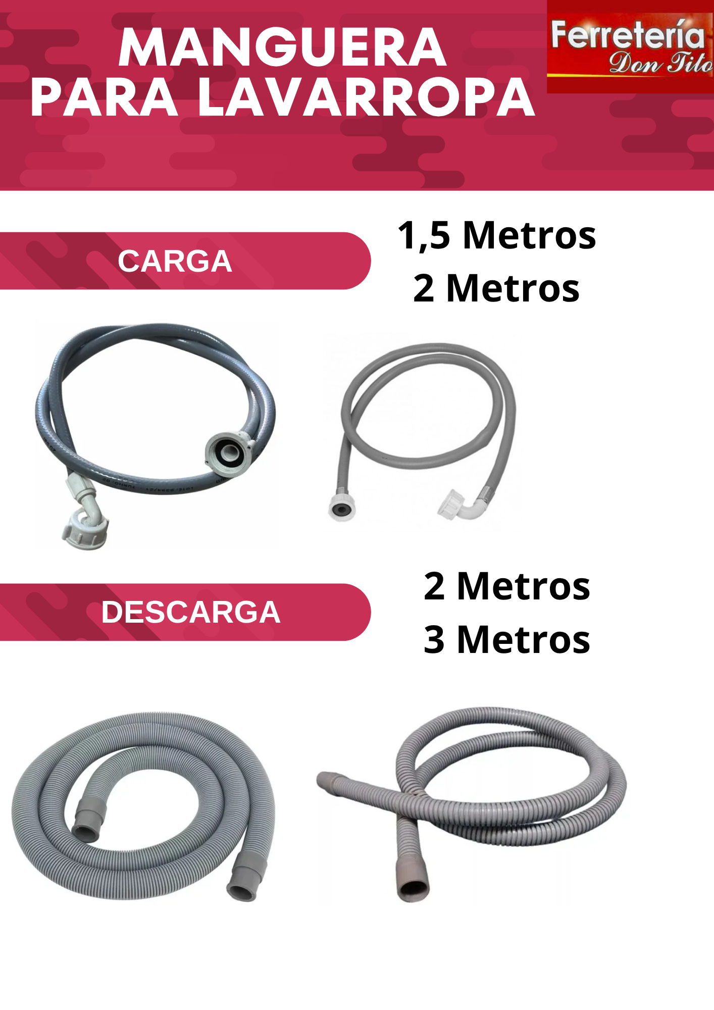 MANGUERA UNIVERSAL DESCARGA LAVARROPA GLOA 2 METROS