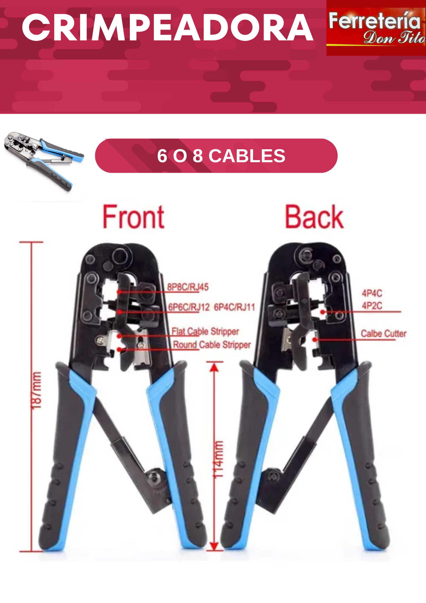 CRIMPEADORA 8 O 6 CABLES