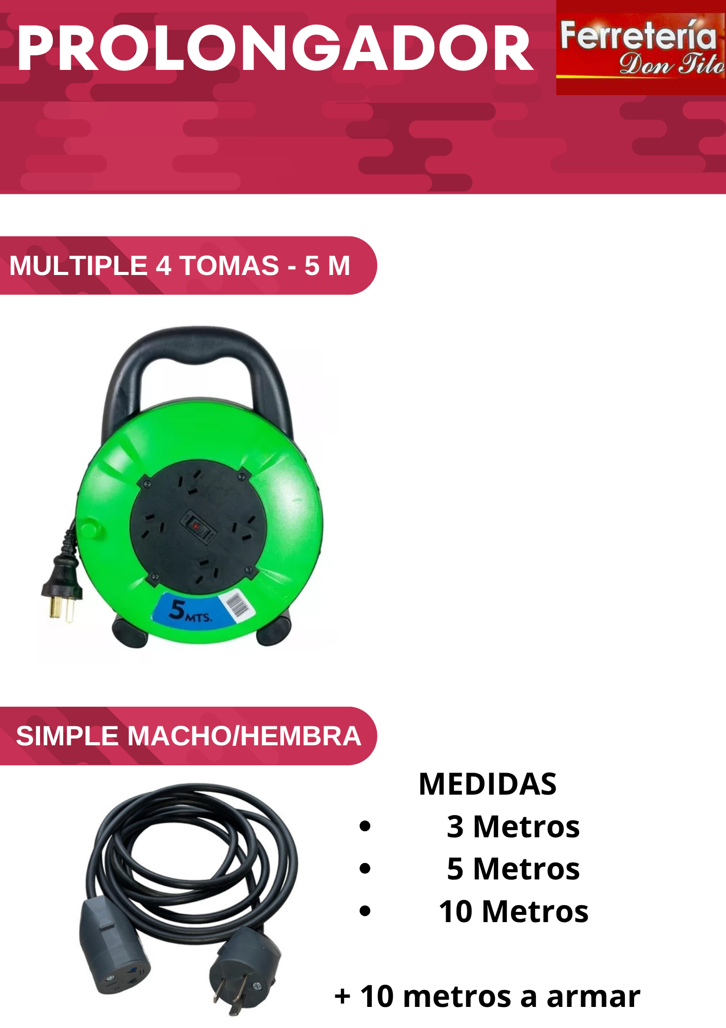 PROLONGADOR ALARGADOR SIMPLE 3 MTS (CABLE 0,75MM)