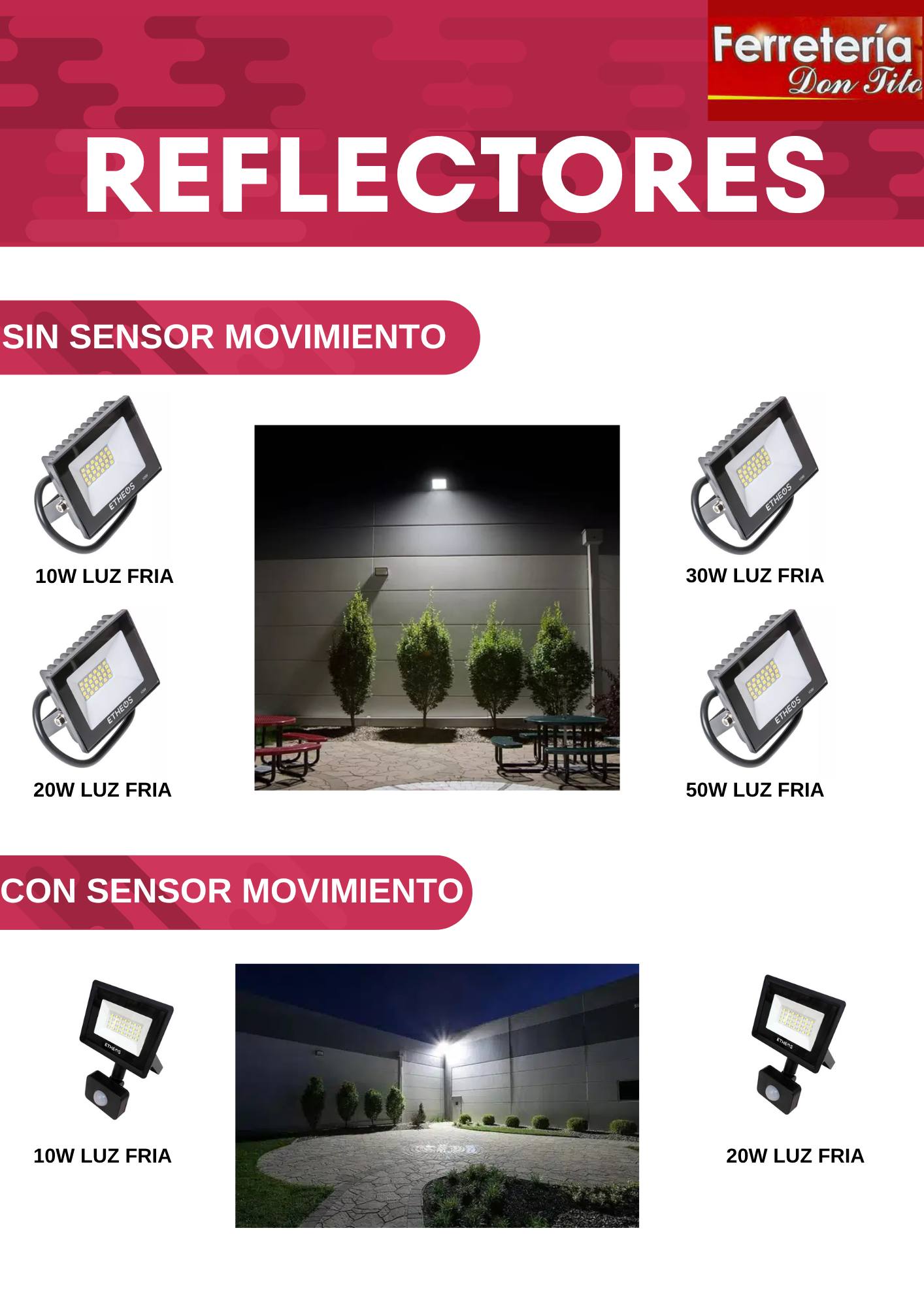 PROYECTOR - REFLECTOR LED   CON SENSOR   ETHEOS 20 W - 220 V LUZ FRIA