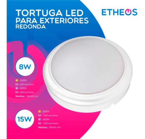 TORTUGA PLAFÓN LED EXTERIOR REDONDA ETHEOS 600 LM  LUZ CALIDA